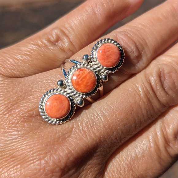 Navajo Sterling Silver Ring Orange Spiny Handcrafted Authentic Jewelry sz 7.25** - Picture 1 of 8